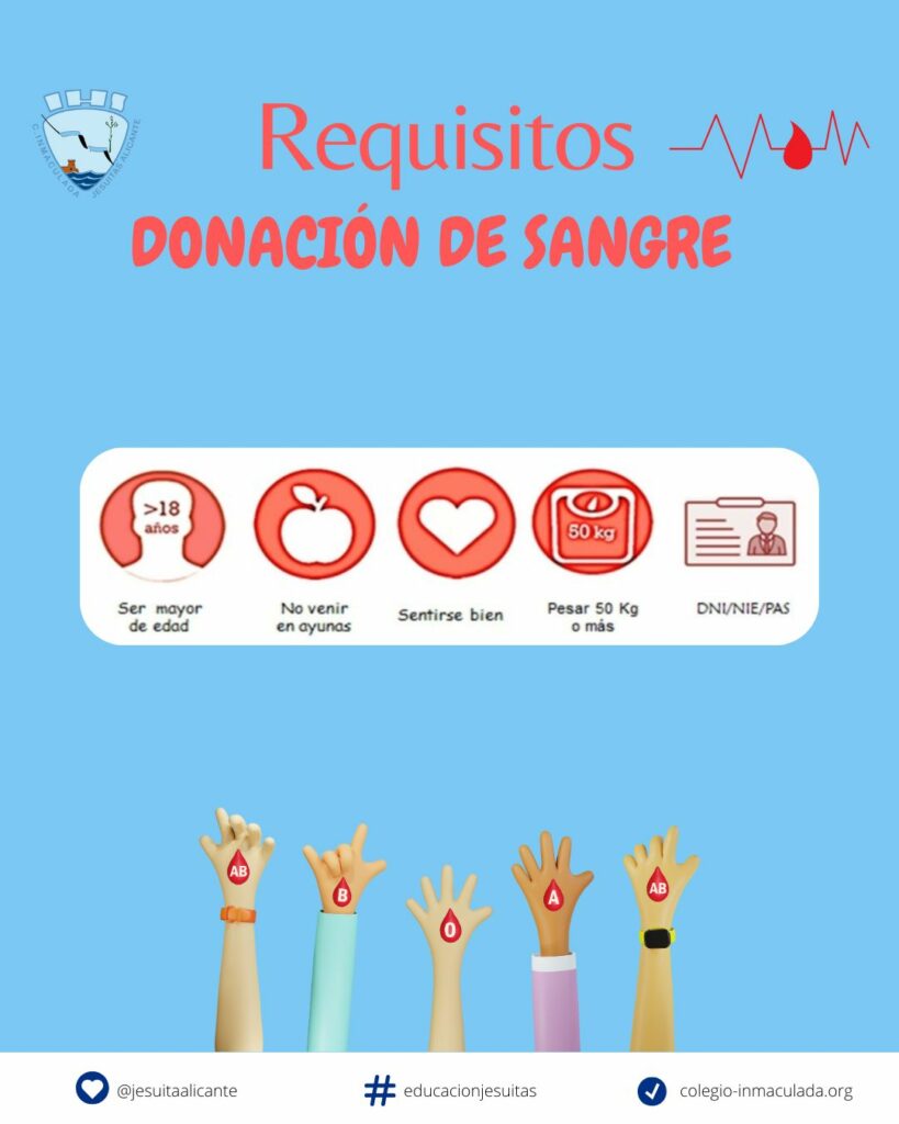 Requisitos para participar en la campaña de donación de sangre que organiza el colegio